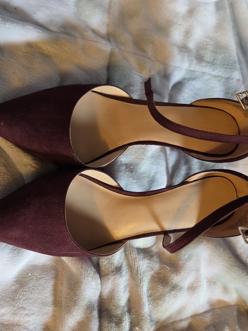 Kelly & Katie Women's Pointed Toe Ankle-Strap Flats in Burgundy